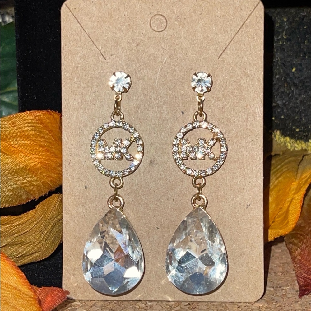 MK Gold and Clear Crystal Earrings